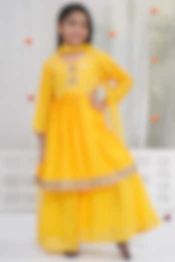 Haldi Yellow Cotton Sharara Set For Girls by Little Bansi at Pernia's Pop Up Shop
