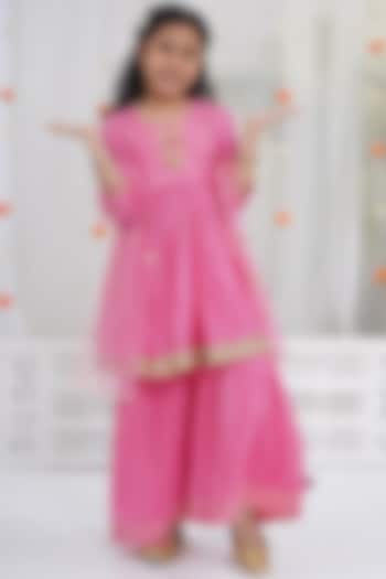 Cranberry Pink Cotton Sharara Set For Girls by Little Bansi at Pernia's Pop Up Shop