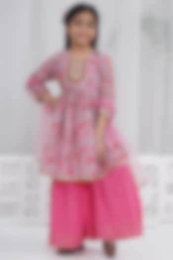 Dusky Rose Cotton Sharara Set For Girls by Little Bansi at Pernia's Pop Up Shop