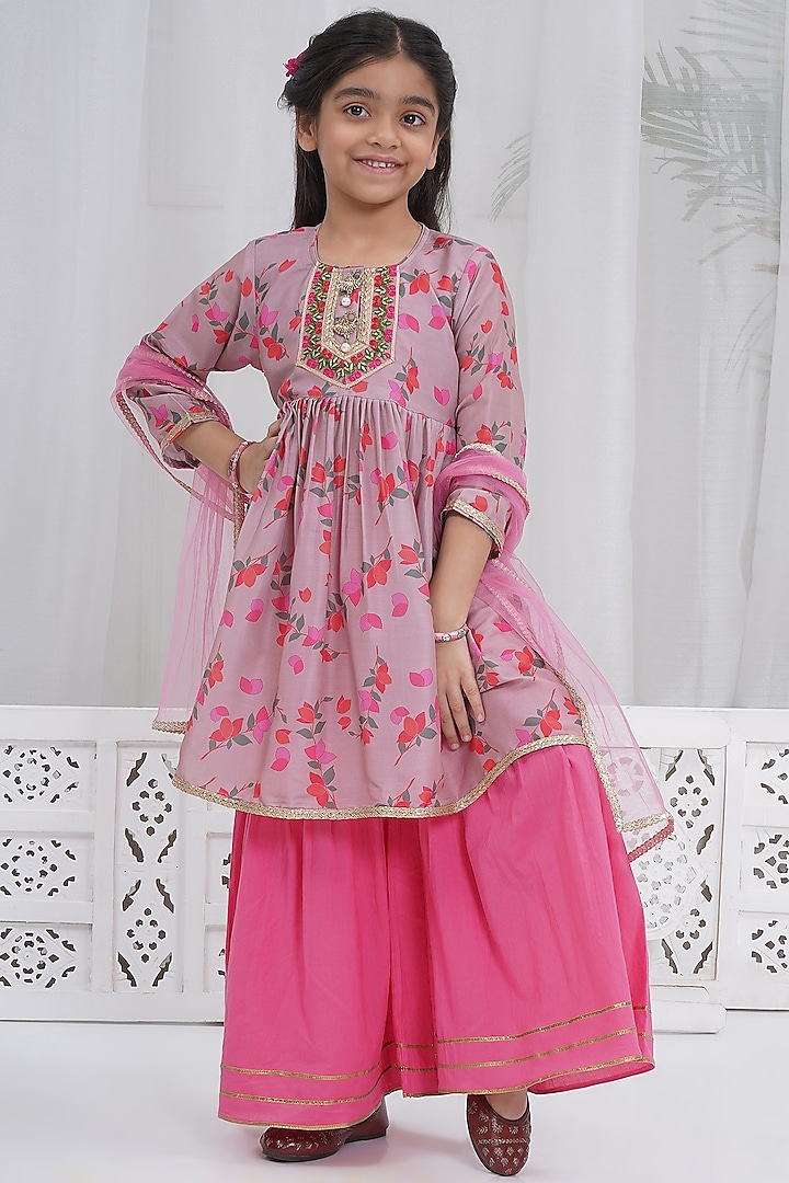 Dusky Rose Cotton Sharara Set For Girls by Little Bansi at Pernia's Pop Up Shop