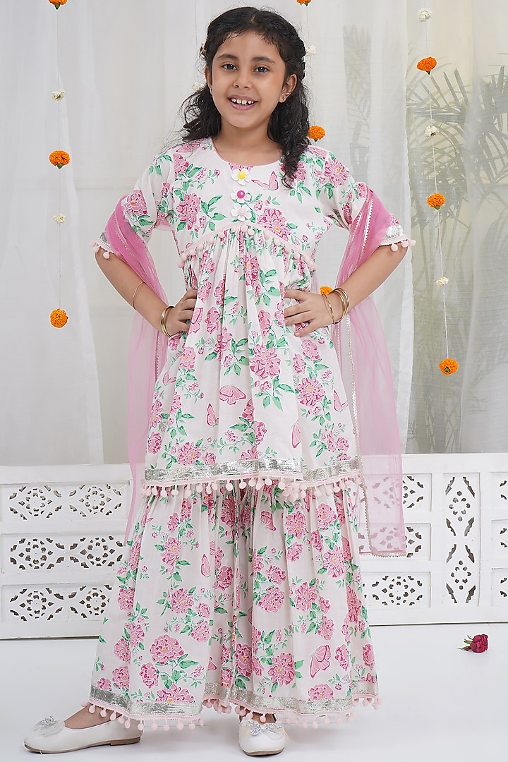 Light Pink Cotton Sharara Set For Girls by Little Bansi at Pernia's Pop Up Shop