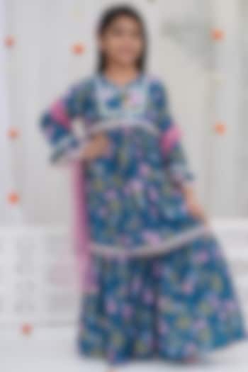 Turquoise Green Muslin Sharara Set For Girls by Little Bansi at Pernia's Pop Up Shop