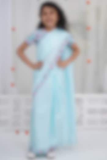 Blue Chanderi Silk Saree Set For Girls by Little Bansi at Pernia's Pop Up Shop