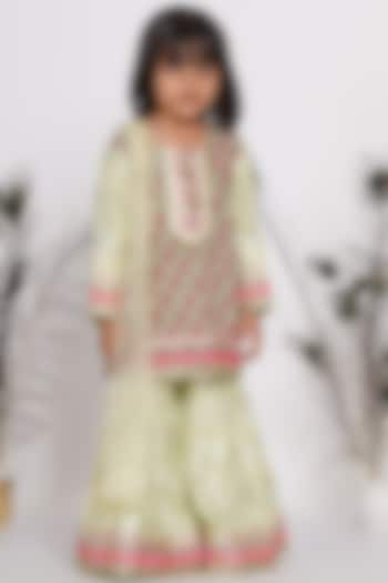 Green Printed Sharara Set For Girls by Little Bansi at Pernia's Pop Up Shop