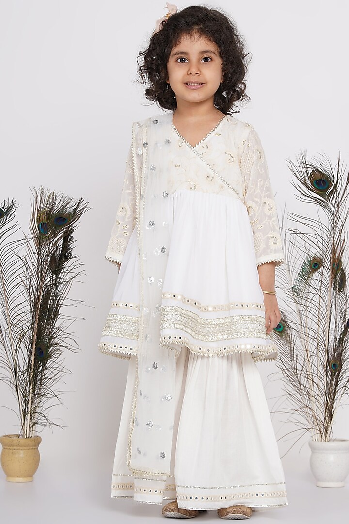 Off-White Embroidered Sharara Set For Girls by Little Bansi at Pernia's Pop Up Shop