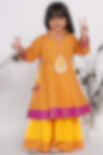 Yellow Cotton Sharara Set For Girls by Little Bansi