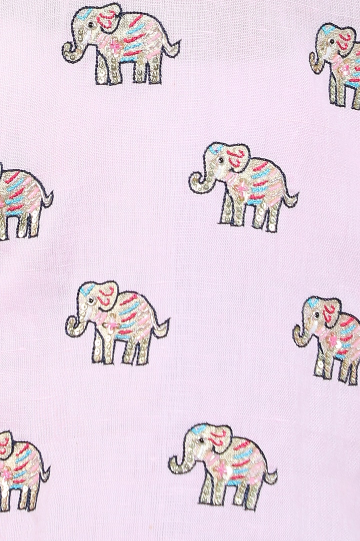 Pink Pure Linen Block Printed & Hand Embroidered Kurta Set For Boys by Little Clothings at Pernia's Pop Up Shop
