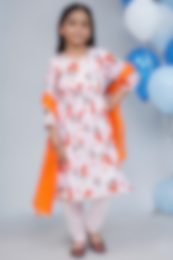 Baby Pink Cotton Floral Angrakha Kurta Set For Girls by Little Bansi at Pernia's Pop Up Shop