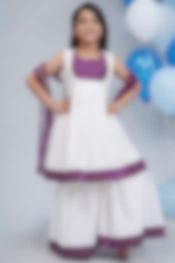 White Chanderi Silk Zari Embroidered Sharara Set For Girls by Little Bansi at Pernia's Pop Up Shop