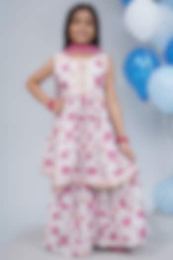 Cream Muslin Lace Hand Work Floral Sharara Set For Girls by Little Bansi at Pernia's Pop Up Shop