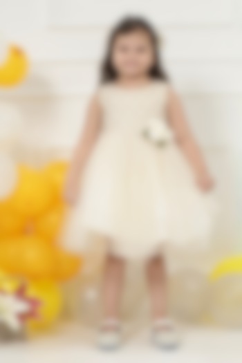 Cream Net Floral Hand Embroidered Dress For Girls by Little Bansi at Pernia's Pop Up Shop