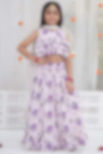 Lavender Muslin Printed Lehenga Set For Girls by Little Bansi at Pernia's Pop Up Shop
