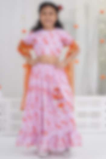 Pink Muslin Printed Lehenga Set For Girls by Little Bansi at Pernia's Pop Up Shop