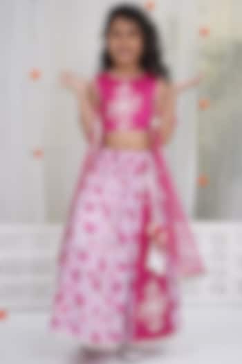 Pink Mulberry Silk Printed Lehenga Set For Girls by Little Bansi at Pernia's Pop Up Shop