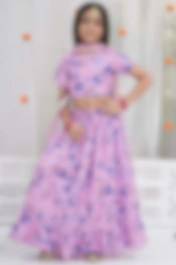 Pink Muslin Printed Lehenga Set For Girls by Little Bansi at Pernia's Pop Up Shop