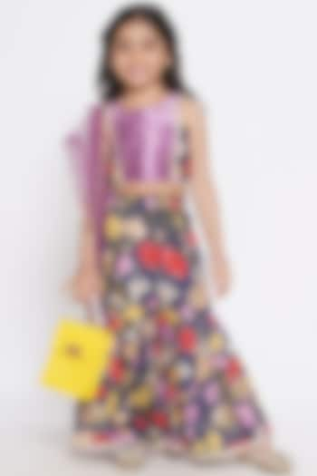 Purple Cotton Silk Floral Printed Sharara Set For Girls by Little Bansi at Pernia's Pop Up Shop