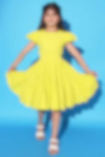 Yellow Cotton Poplin Gathered Dress For Girls by LittleCheer