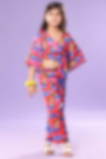 Multi-Colored Viscose Satin Printed Co-Ord Set For Girls by LittleCheer