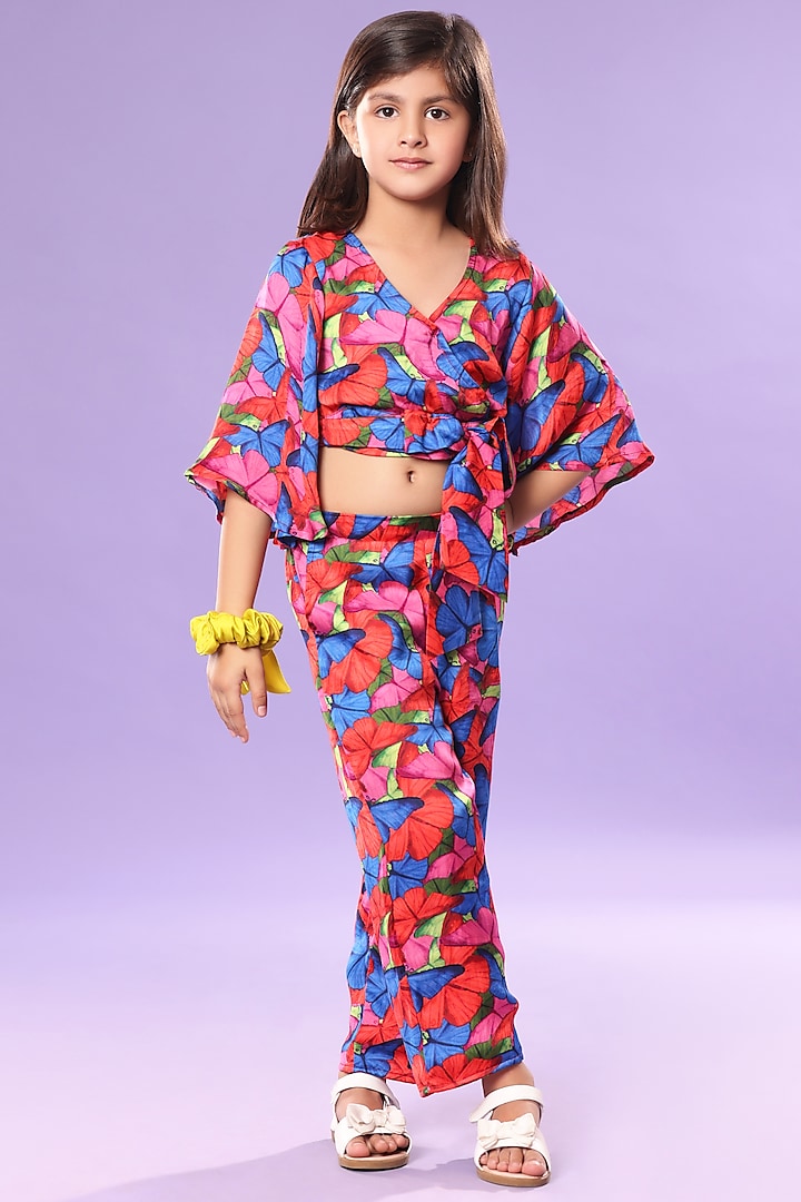 Multi-Colored Viscose Satin Printed Co-Ord Set For Girls by LittleCheer at Pernia's Pop Up Shop