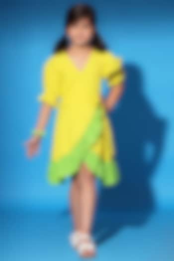 Yellow Cotton Poplin Overlap Dress For Girls by LittleCheer