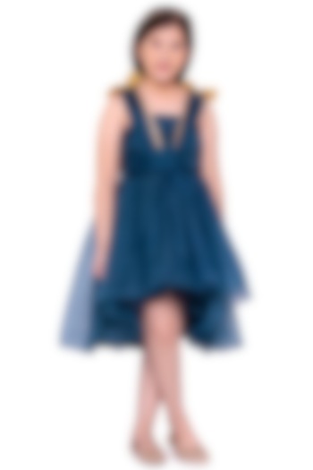 Teal Silk Organza High-Low Dress For Girls by LittleCheer