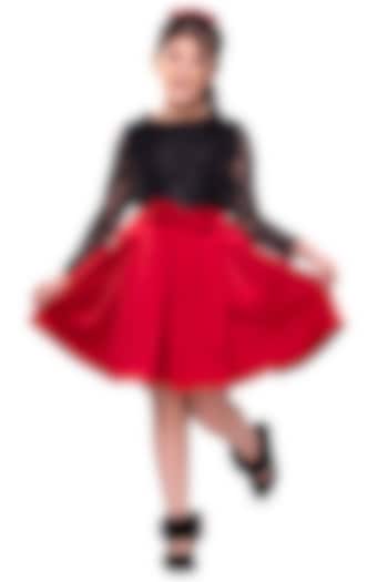Red Sumo Satin Pleated Skirt Set For Girls by LittleCheer