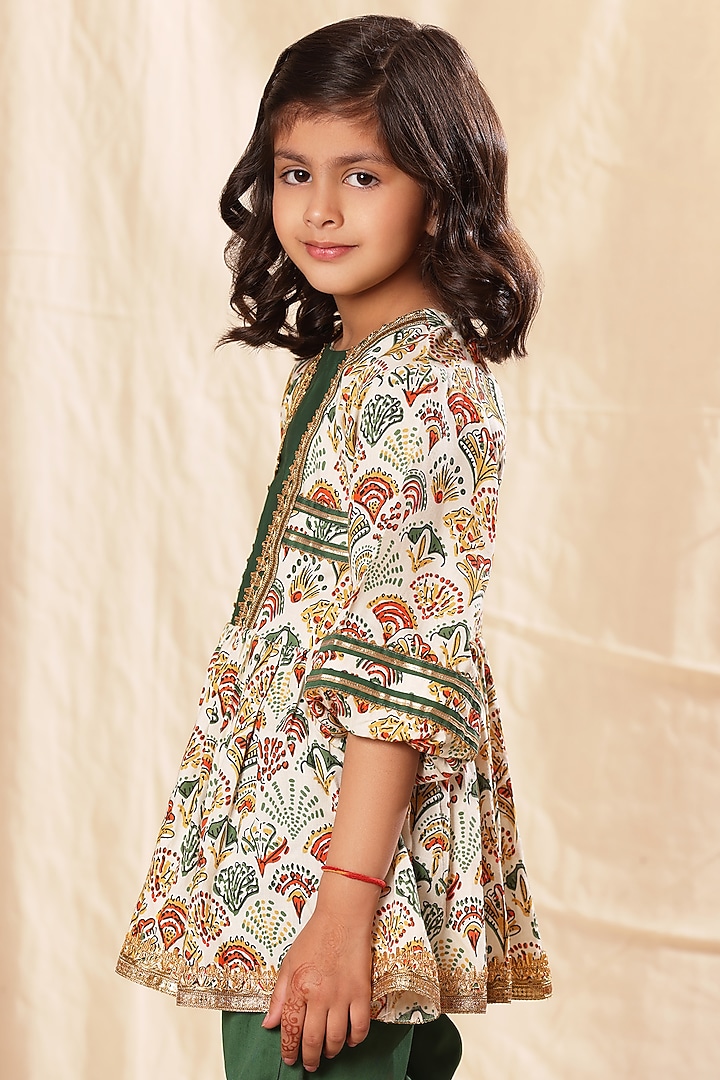 Multi-Colored Viscose Cotton Embroidered & Printed Kurta Set For Girls by LittleCheer at Pernia's Pop Up Shop