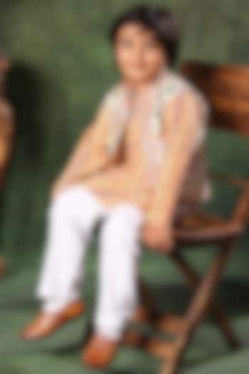 Multi-Colored Viscose Cotton Printed Bundi Jacket With Kurta Set For Boys by LittleCheer