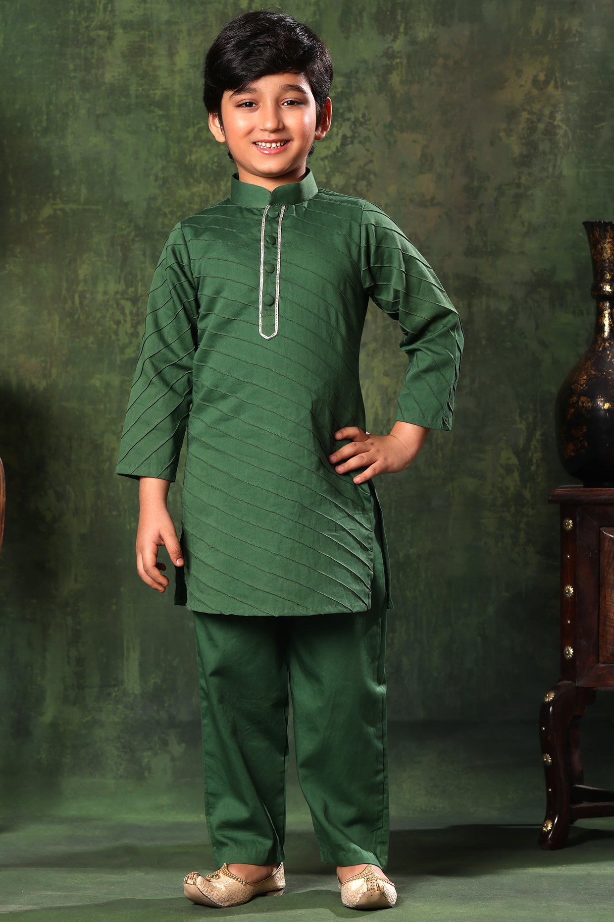 Green Cotton Satin Co-Ord Set For Boys by LittleCheer at Pernia's Pop Up Shop