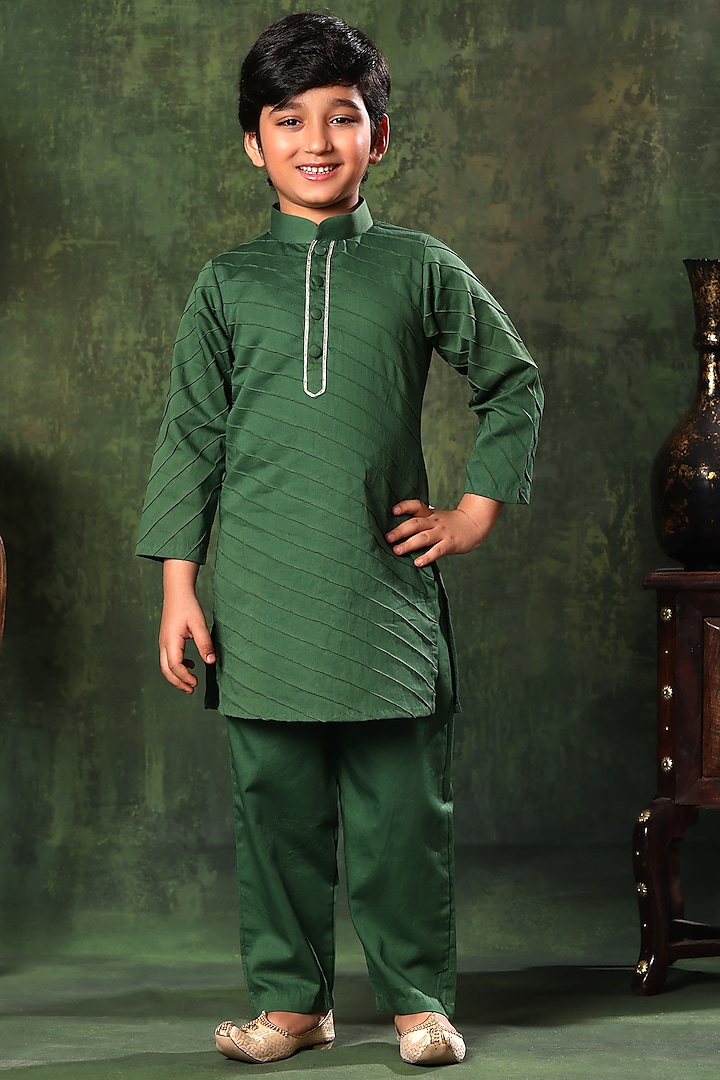 Green Cotton Satin Co-Ord Set For Boys by LittleCheer