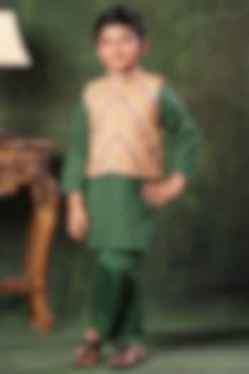 Multi-Colored Viscose Cotton Printed Bundi Jacket With Kurta Set For Boys by LittleCheer