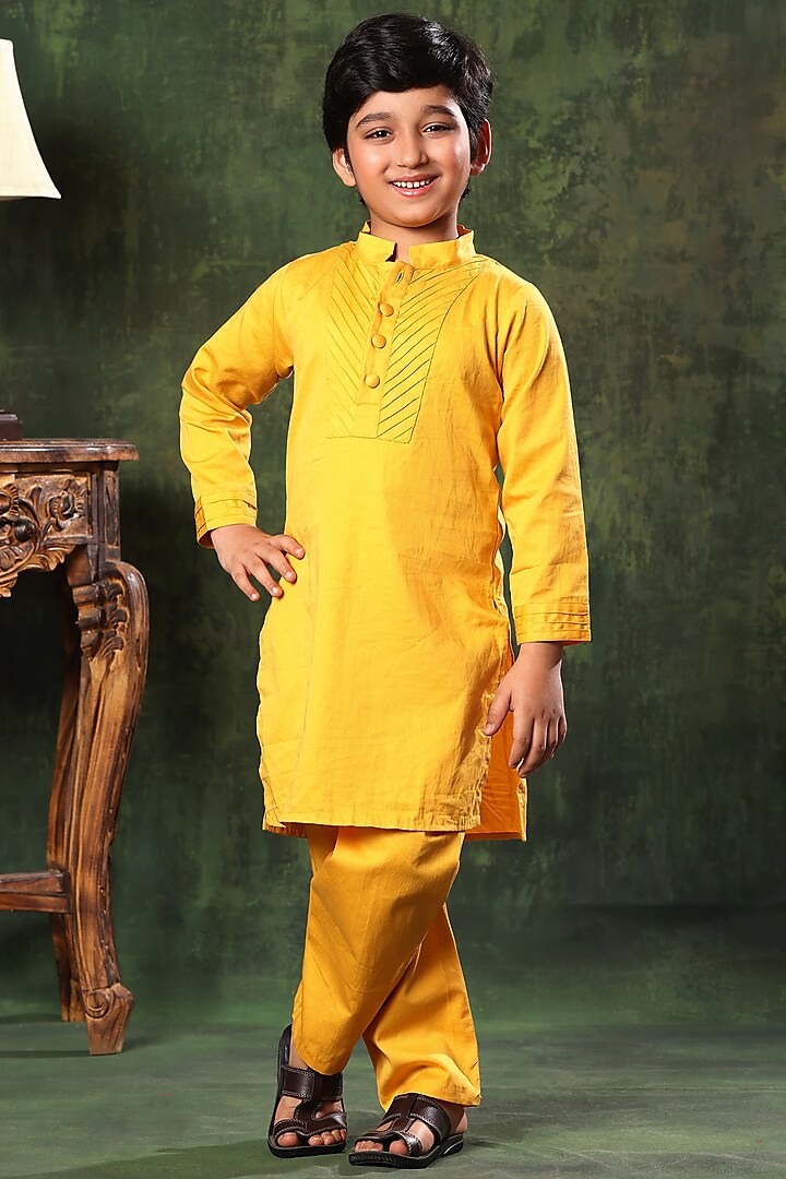 Mustard Cotton Satin Co-Ord Set For Boys by LittleCheer