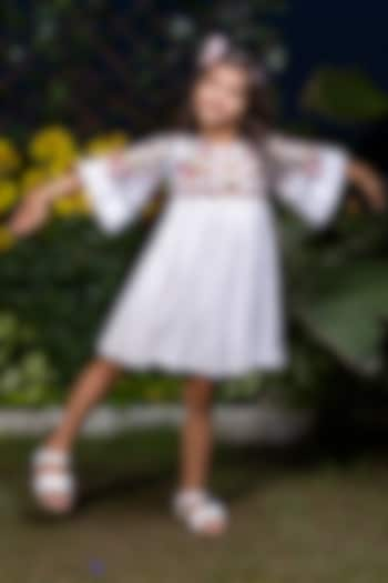 White Floral Embroidered Dress For Girls by LittleCheer at Pernia's Pop Up Shop