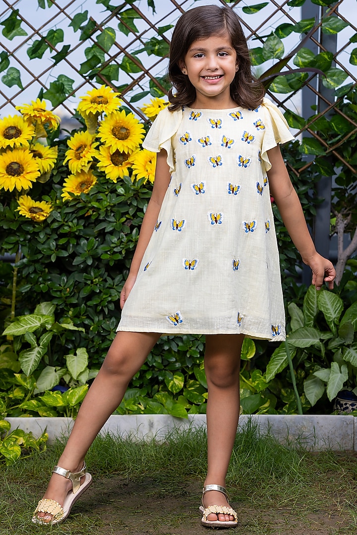Light Yellow Embroidered Dress For Girls by LittleCheer