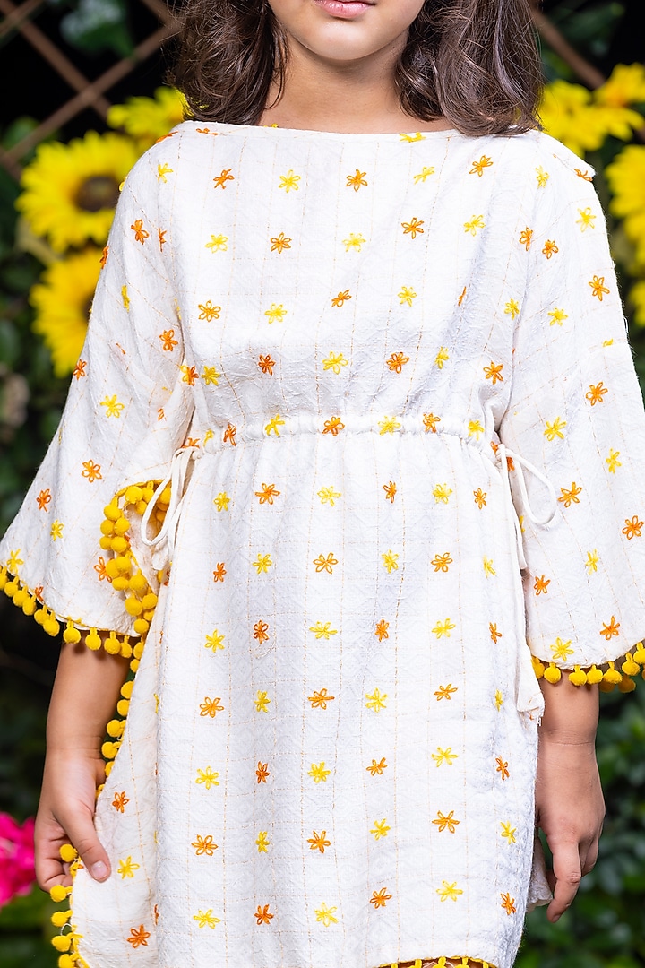 White Embroidered Kaftan Dress For Girls by LittleCheer at Pernia's Pop Up Shop