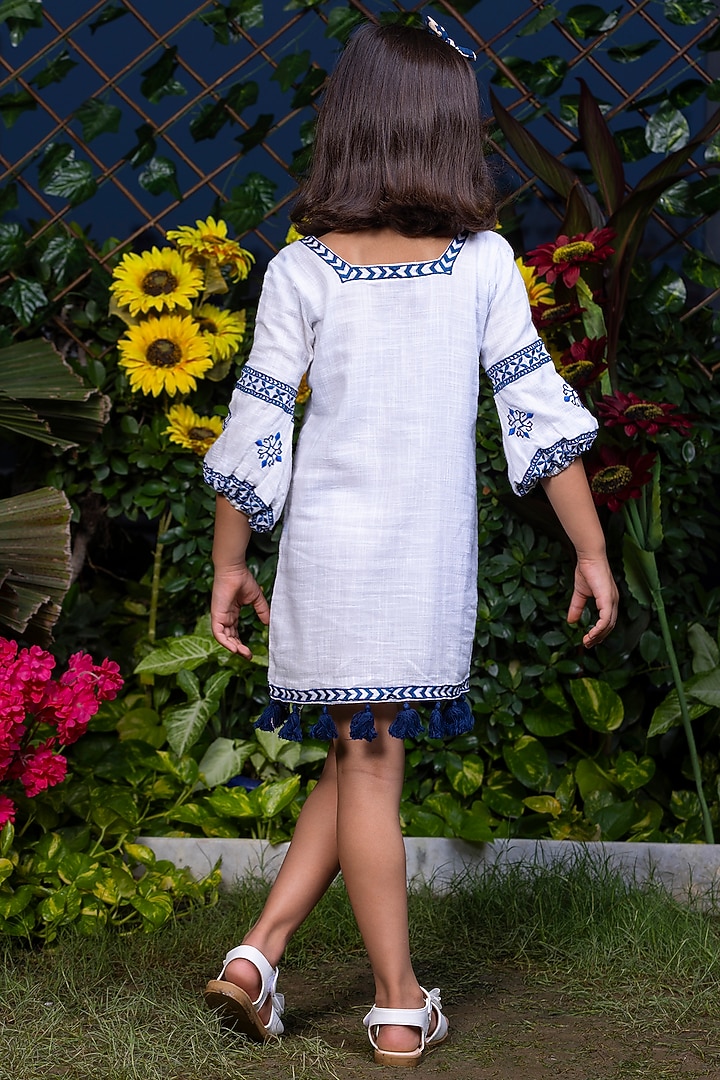 White Cotton Slub Dress For Girls by LittleCheer at Pernia's Pop Up Shop