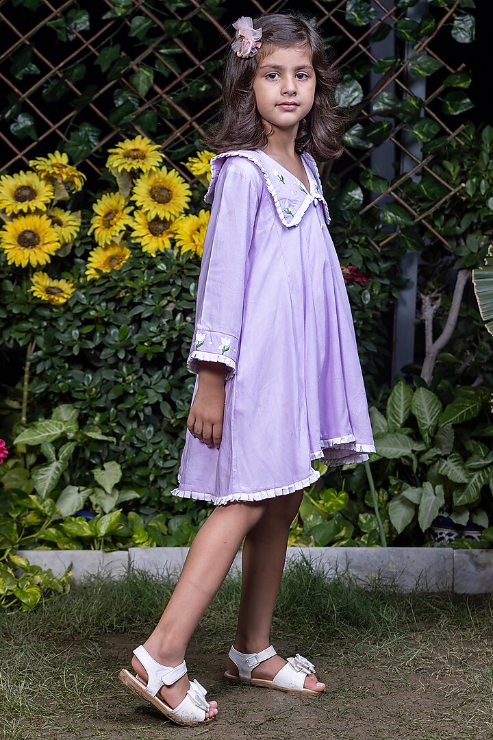 Lavender Embroidered Dress For Girls by LittleCheer at Pernia's Pop Up Shop