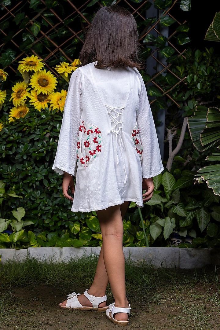 White Embroidered Cape Dress For Girls by LittleCheer at Pernia's Pop Up Shop