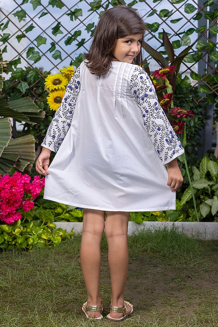 White Floral Embroidered A-Line Dress For Girls by LittleCheer at Pernia's Pop Up Shop