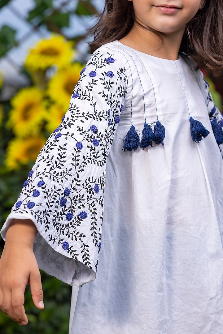 White Floral Embroidered A-Line Dress For Girls by LittleCheer at Pernia's Pop Up Shop