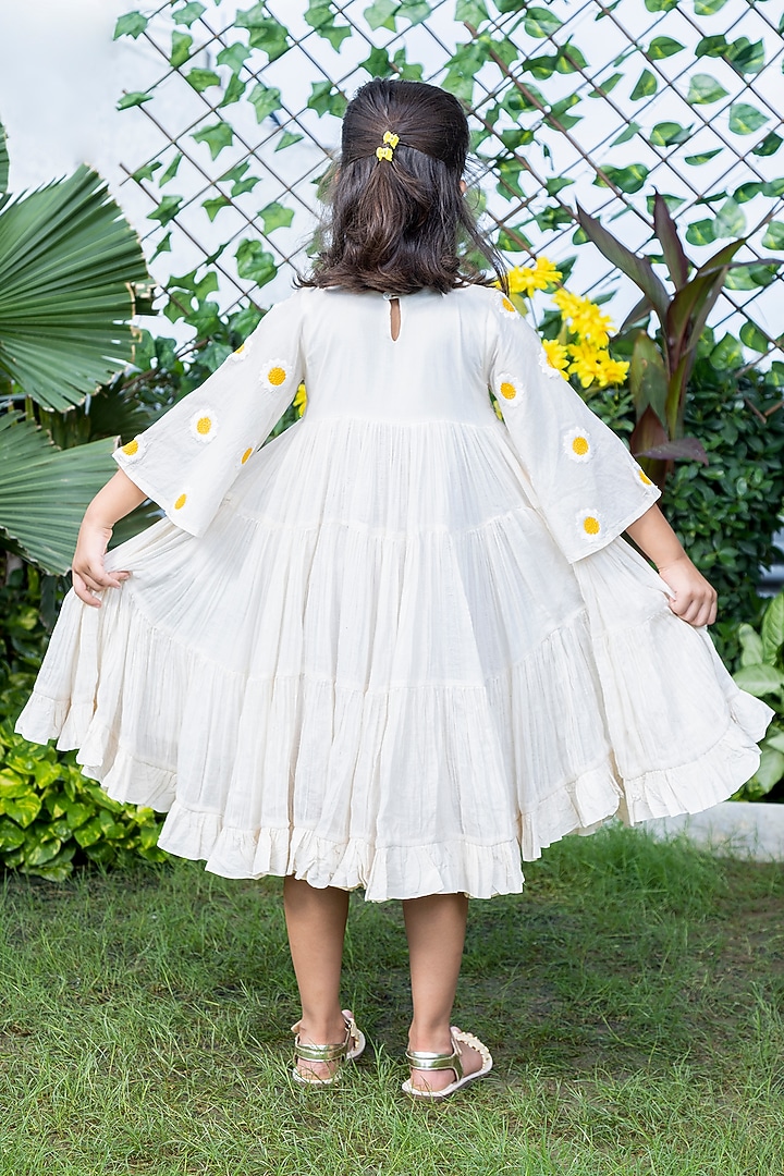White Embroidered Tiered Dress For Girls by LittleCheer at Pernia's Pop Up Shop