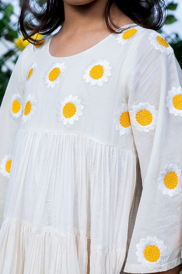 White Embroidered Tiered Dress For Girls by LittleCheer at Pernia's Pop Up Shop