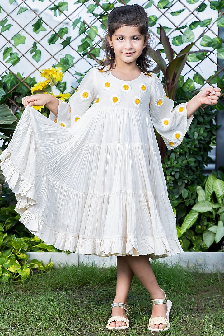 White Embroidered Tiered Dress For Girls by LittleCheer at Pernia's Pop Up Shop