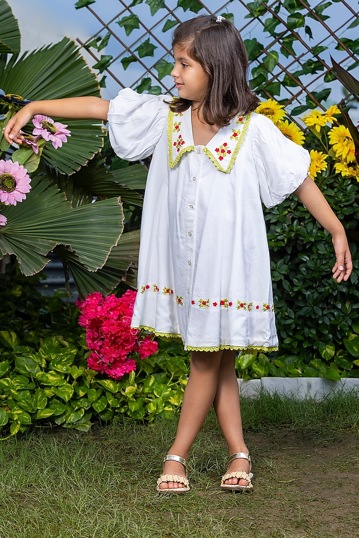 White Cotton Rayon Dress For Girls by LittleCheer