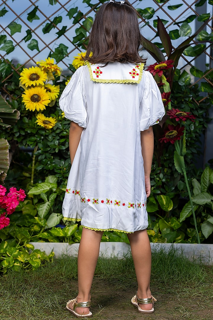 White Cotton Rayon Dress For Girls by LittleCheer at Pernia's Pop Up Shop