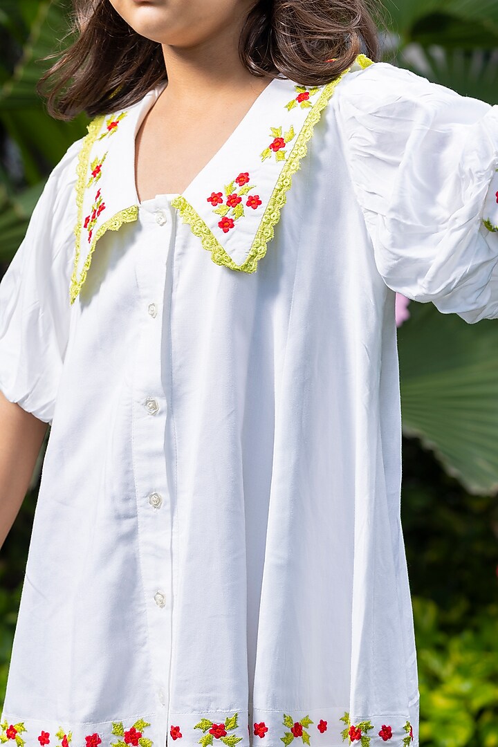 White Cotton Rayon Dress For Girls by LittleCheer at Pernia's Pop Up Shop