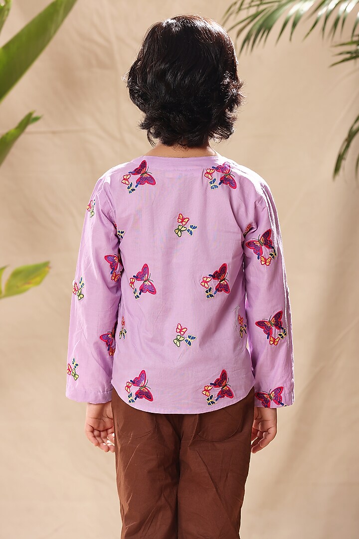 Lavender Soft Cotton Cambric Butterfly Embroidered Shirt For Boys by LittleCheer at Pernia's Pop Up Shop