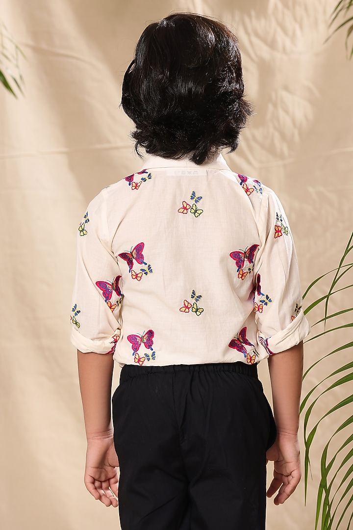 Off-White Soft Cotton Cambric Butterfly Embroidered Shirt For Boys by LittleCheer at Pernia's Pop Up Shop