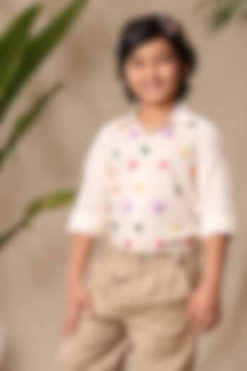 Off-White Soft Cotton Cambric Floral Embroidered Shirt For Boys by LittleCheer at Pernia's Pop Up Shop
