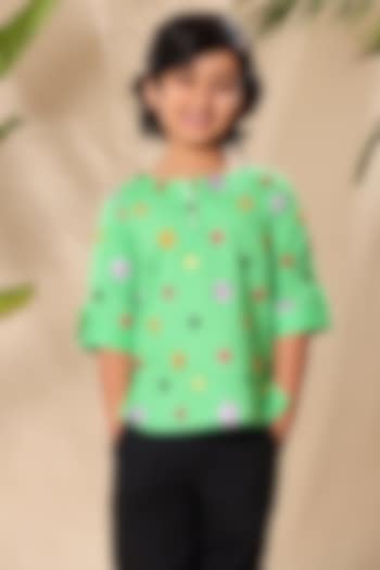 Green Soft Cotton Cambric Floral Embroidered Shirt For Boys by LittleCheer at Pernia's Pop Up Shop